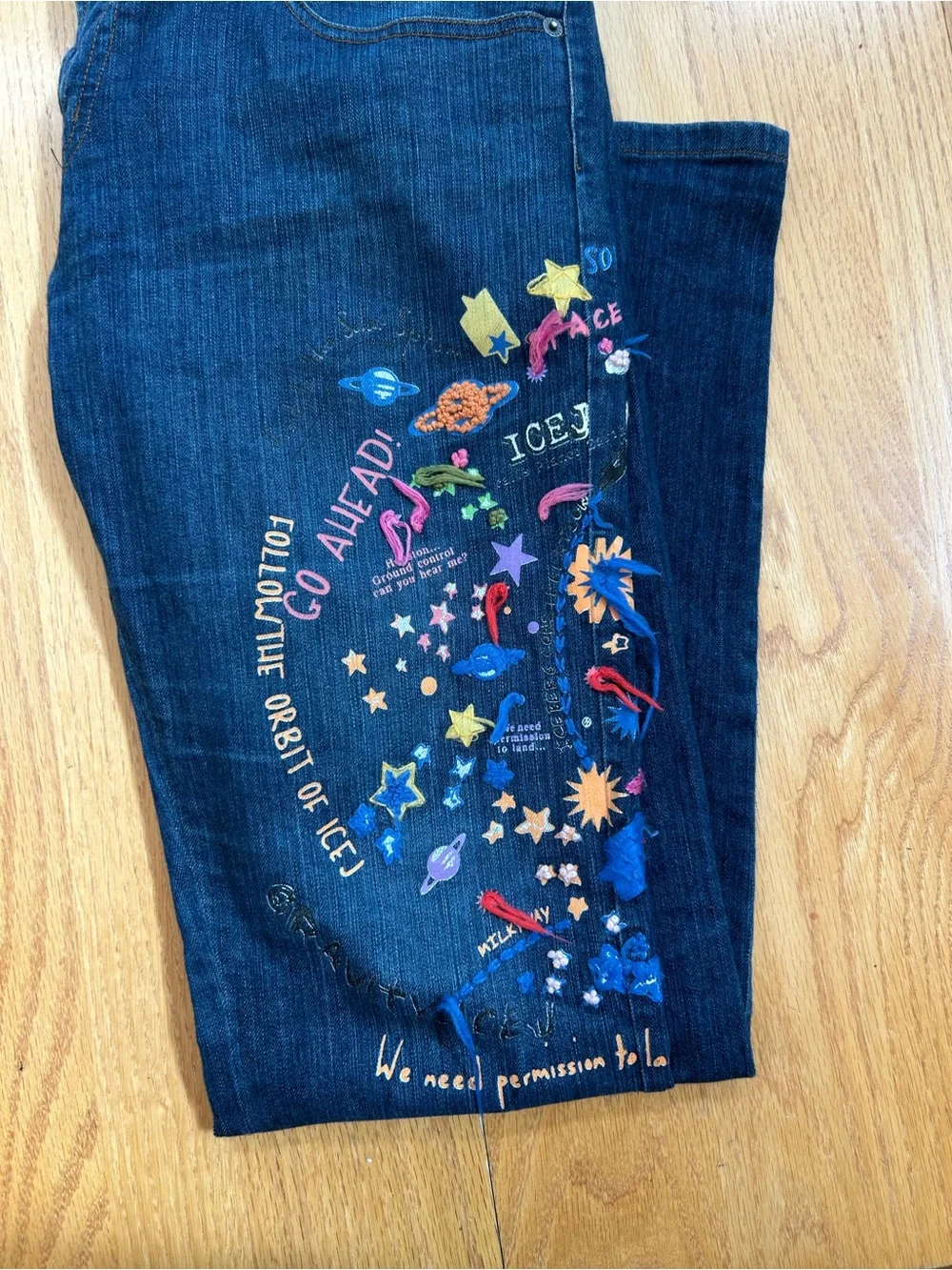 Vintage Iceberg ICE Space Embroidered Jeans Mens 36x34 (Tag 32) Y2K Italy Blue